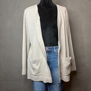 Company Ellen Tracy Zip Front Cardigan Sweater Women’s M Beige Soft Knit
